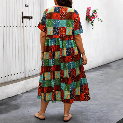 Vibrant Patchwork Greta  Summer Maxi Dress