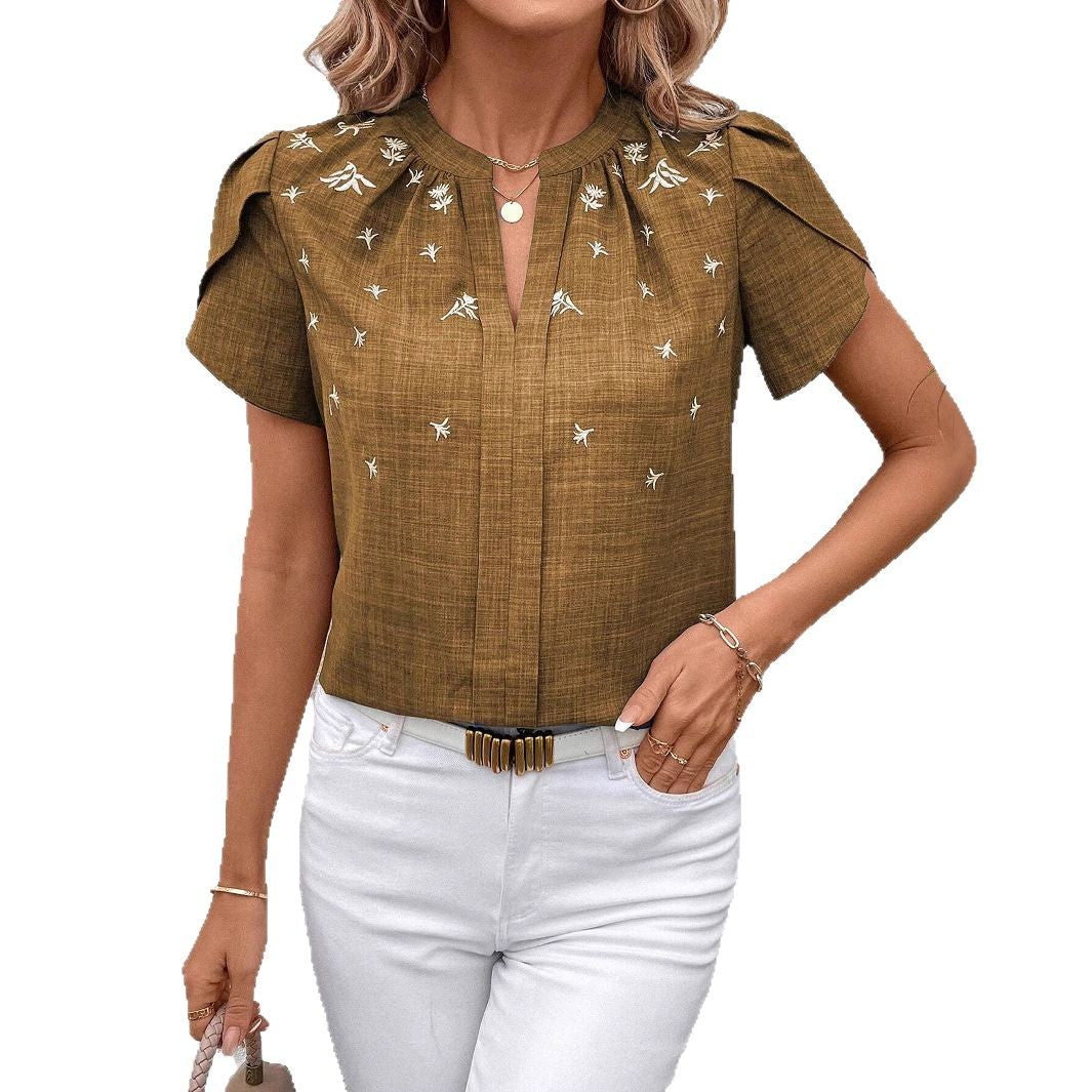 Chic Printed Blouse Greta  Shoulder Pleat Top
