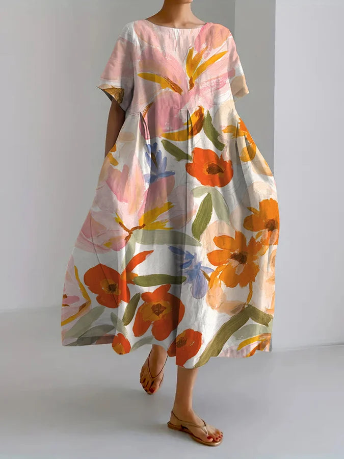 Artful Floral Greta  Summer Midi Dress