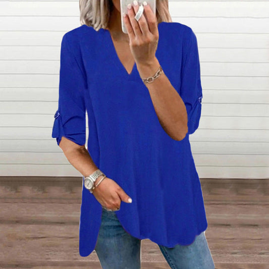 Chic V-Neck Loose Chiffon Top by Greta 