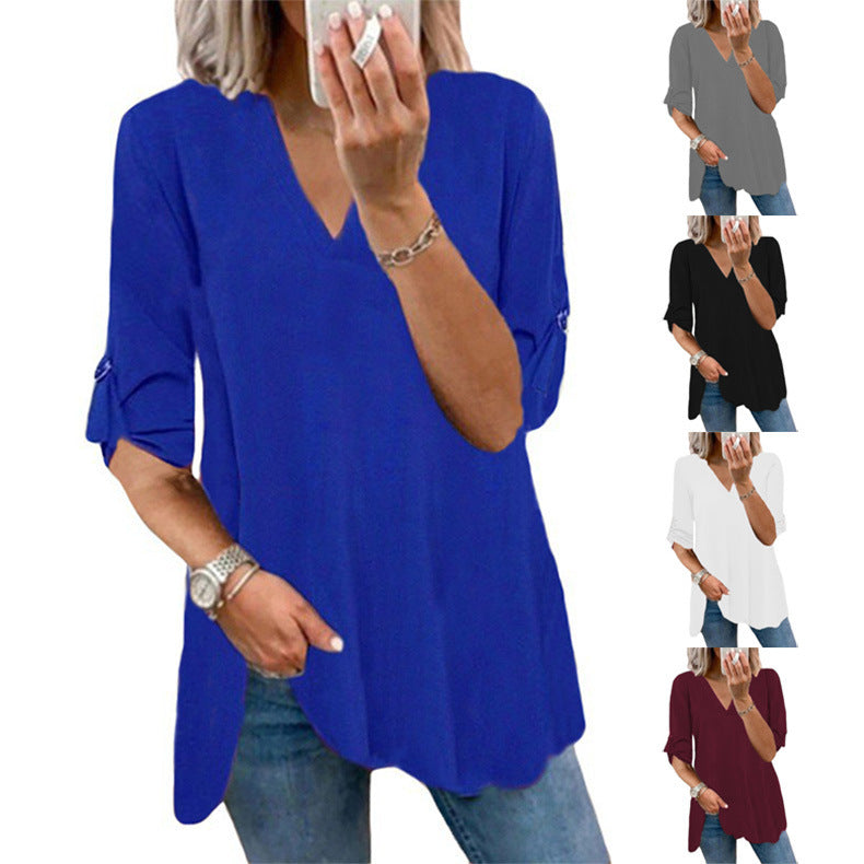 Chic V-Neck Loose Chiffon Top by Greta 