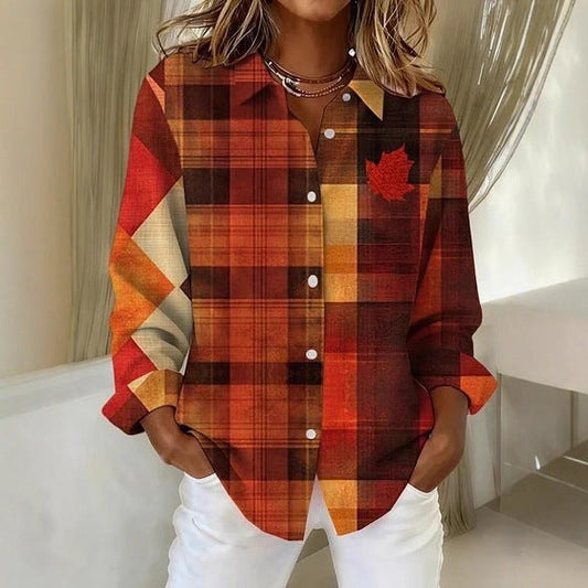 Plaid Colorblock Greta  Long Sleeve Blouse