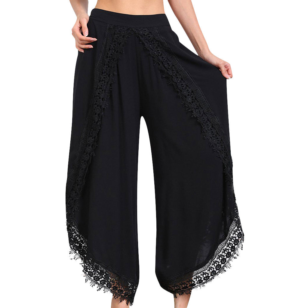 Elegant Wide-Leg Lace Pants by Greta 
