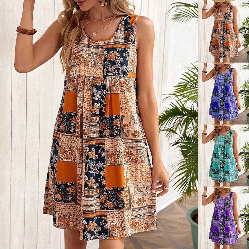 Printed A-Line Sleeveless Dress by Greta 