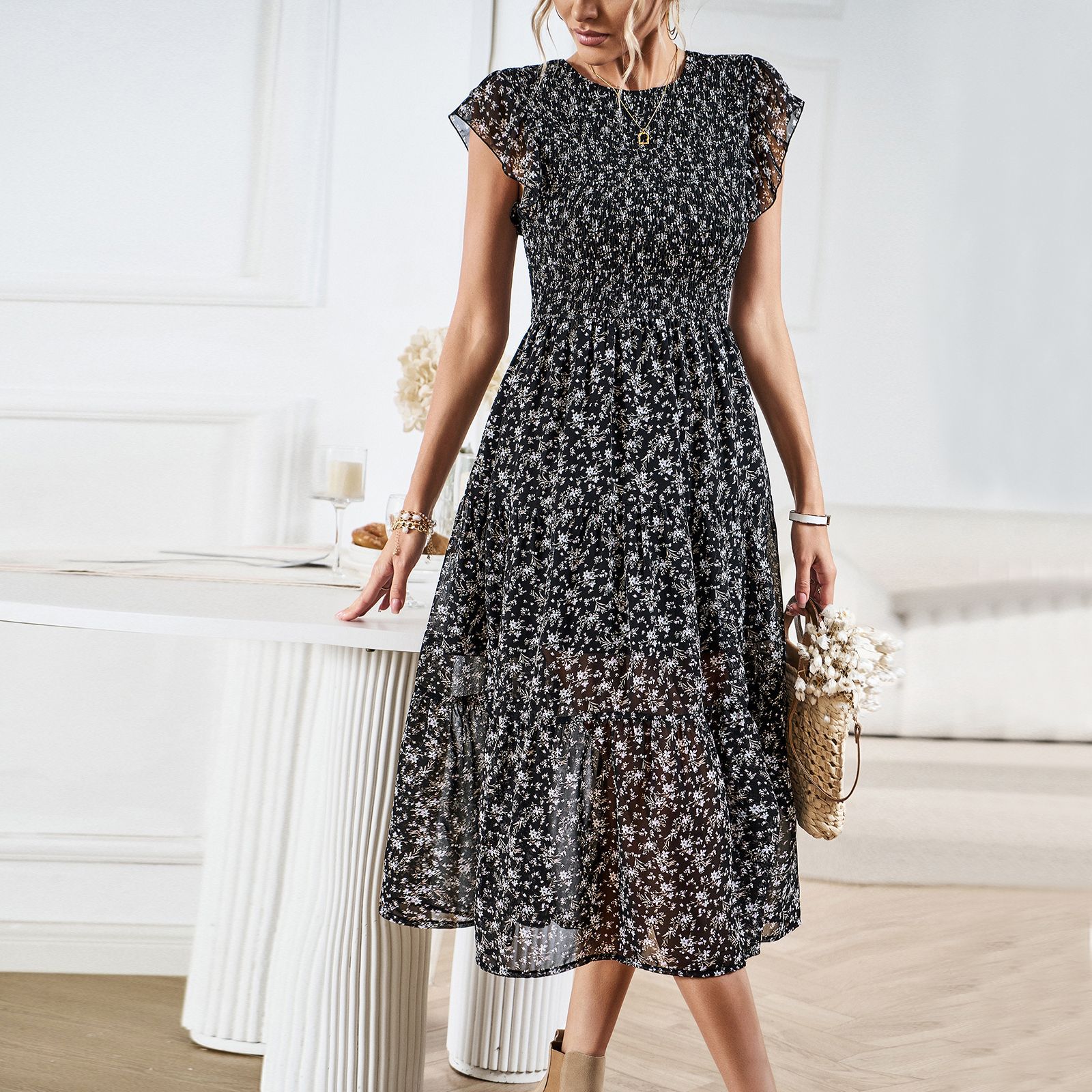 Elegant Floral Greta  Summer Midi Dress
