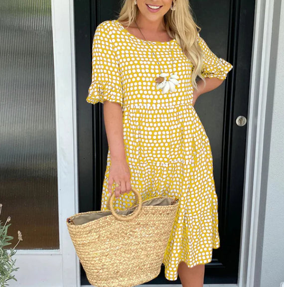 Chic Printed Round Neck Dress by Greta 