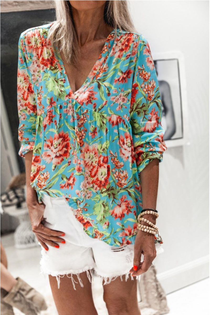 Vibrant Floral Greta  Long Sleeve Blouse