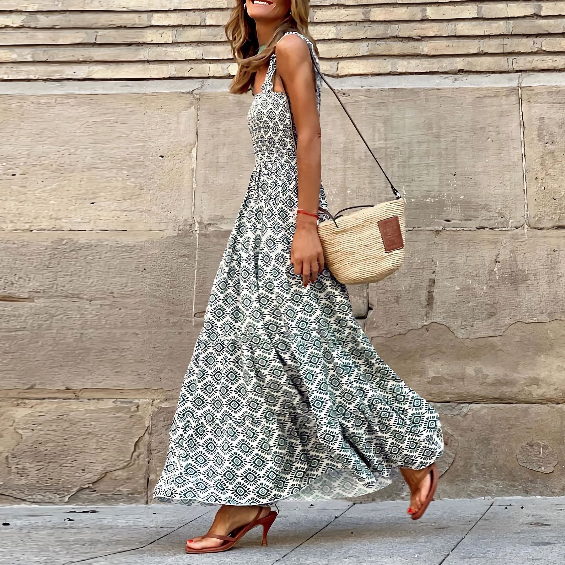 Elegant Floral Strap Dress by Greta 