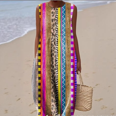 Vibrant Sleeveless Print Dress by Greta 