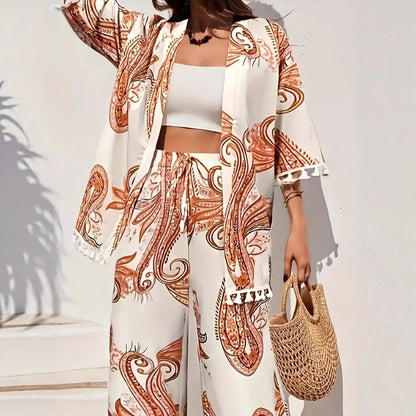 Chic Printed Greta  Cardigan Pants Set