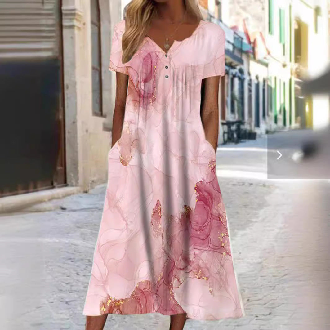Artful 3D Print Dress by Greta , Short Sleeve