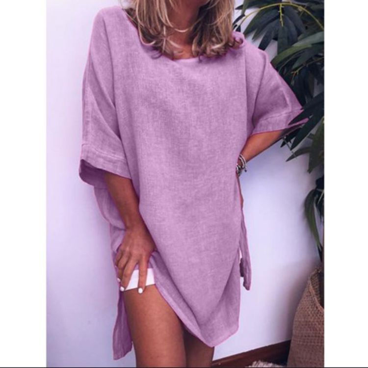 Casual Cotton Linen Split Dress by Greta 