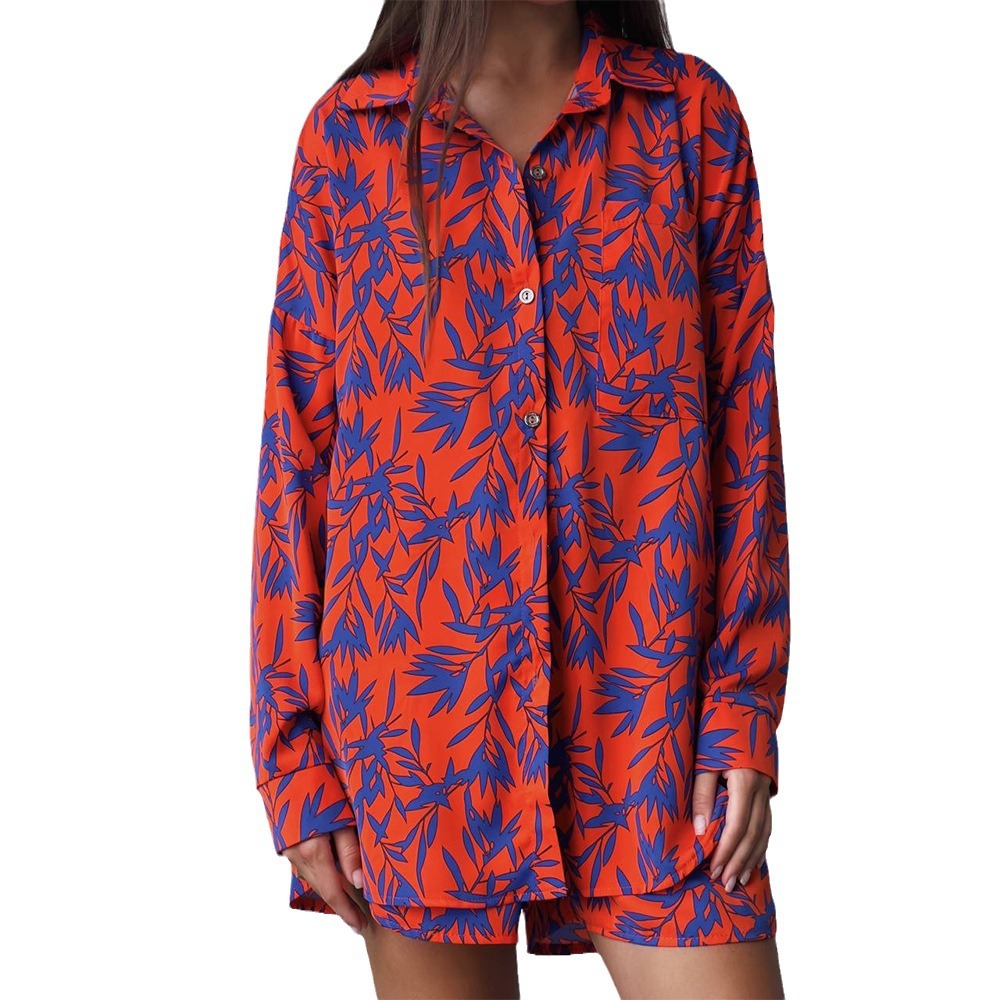 Vibrant Maple Leaf Greta  Printed Shirt Set