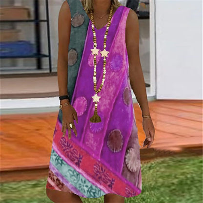 Vibrant Printed V-Neck Dress by Greta 