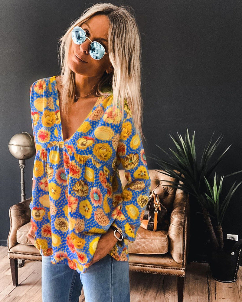 Vibrant Floral Greta  Long Sleeve Blouse