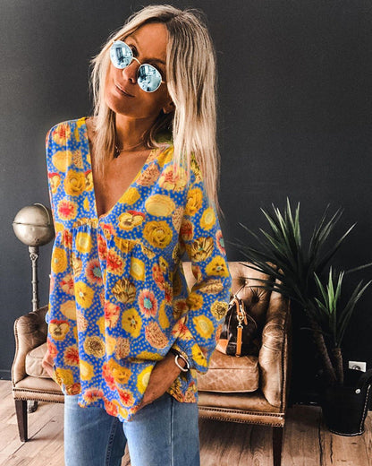 Vibrant Floral Greta  Long Sleeve Blouse