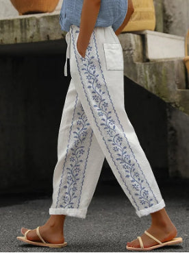 Elegant Cotton Linen Cropped Pants Greta 