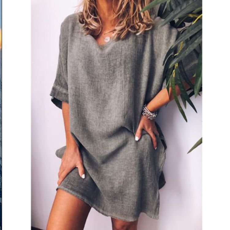 Casual Cotton Linen Split Dress by Greta 