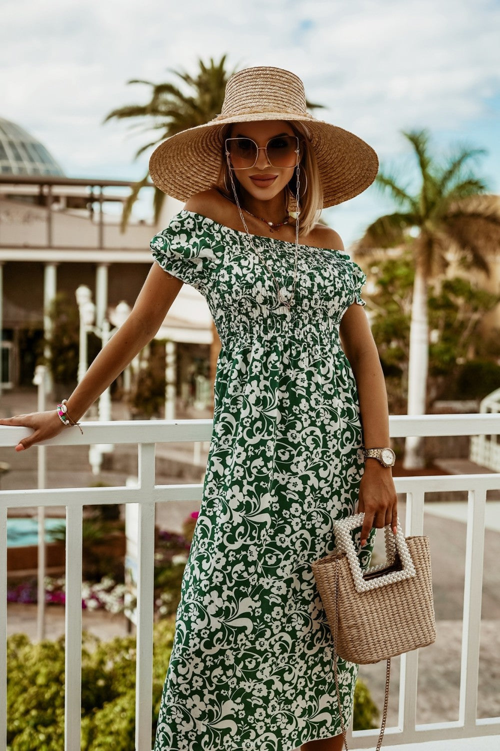 Boho Off Shoulder Greta  Summer Print Dress