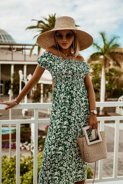 Boho Off Shoulder Greta  Summer Print Dress