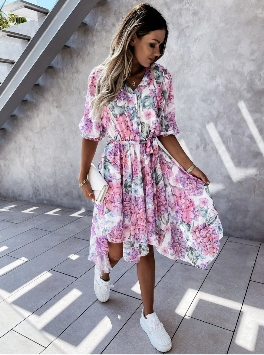 Floral Print Greta  Irregular Midi Dress