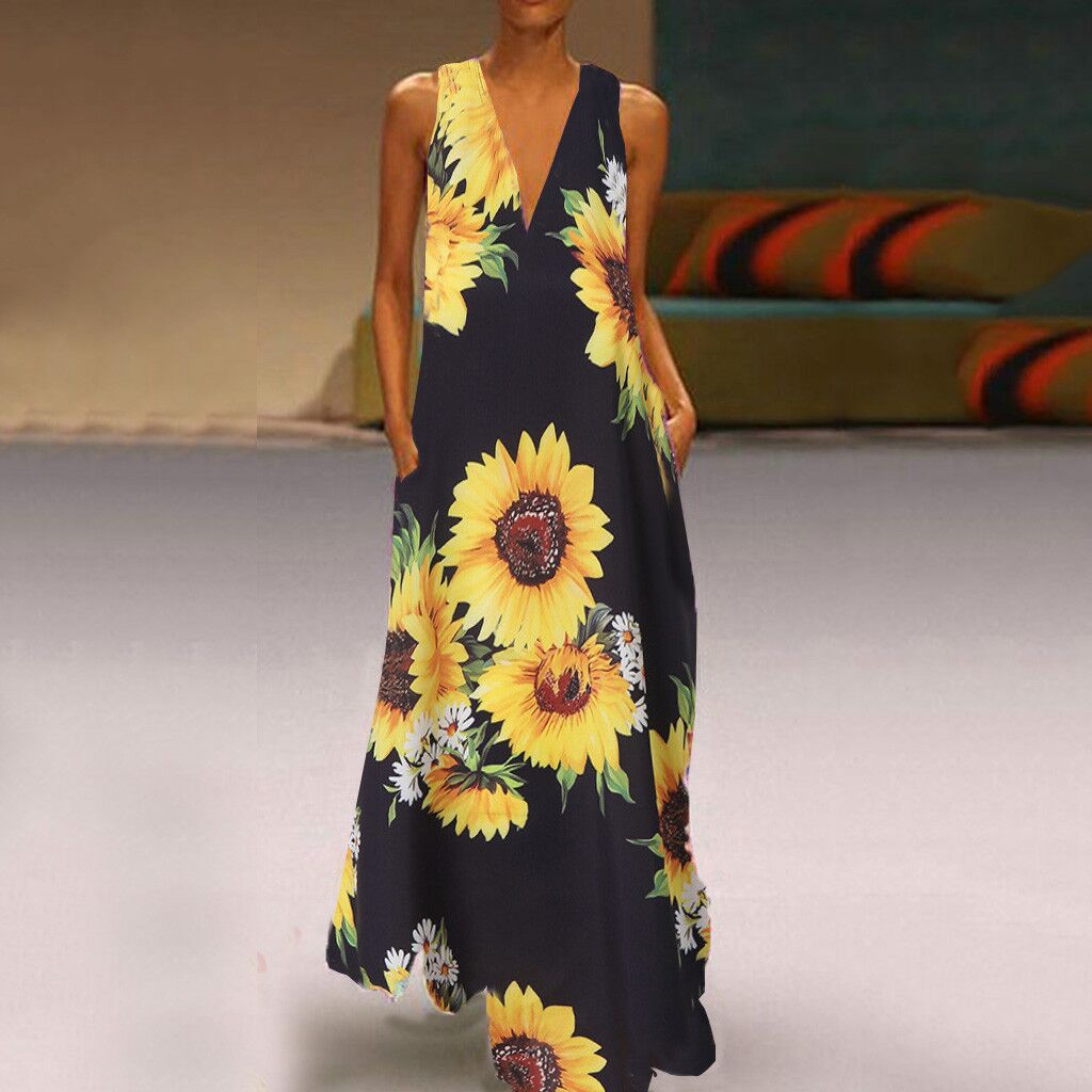 Boho Floral Greta  Sleeveless Maxi Dress