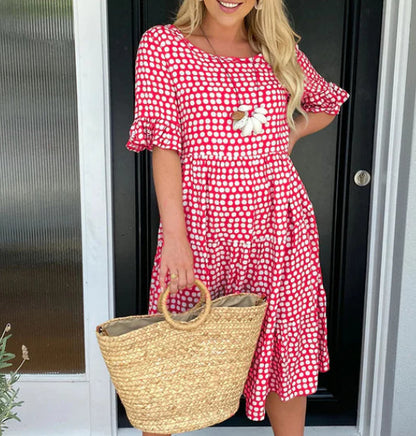 Chic Printed Round Neck Dress by Greta 