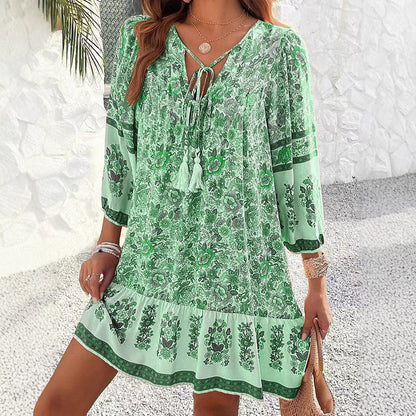 Bohemian Floral Greta  V-Neck Midi Dress