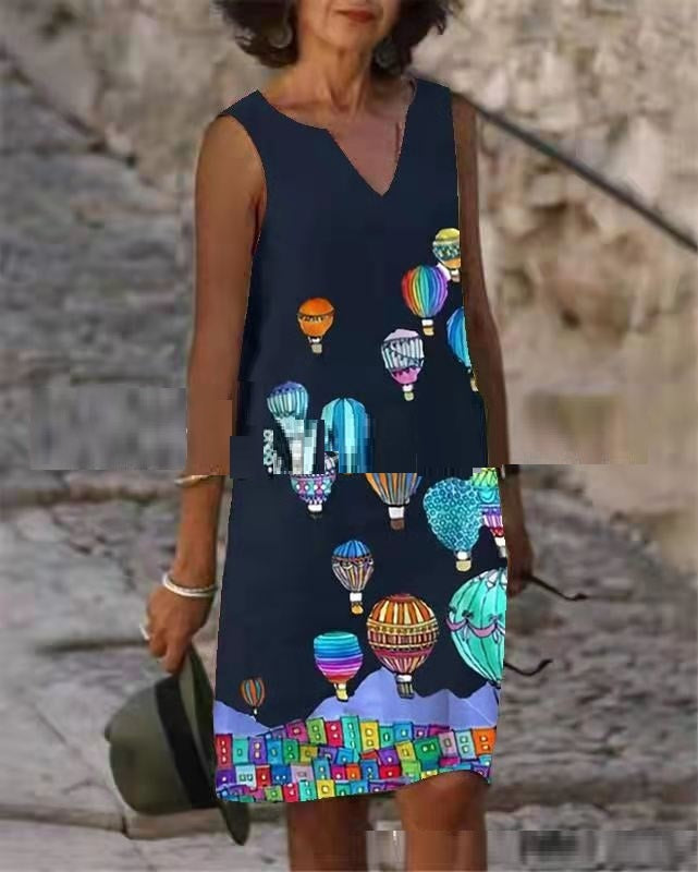 Vibrant Printed Sleeveless Dress by Greta 