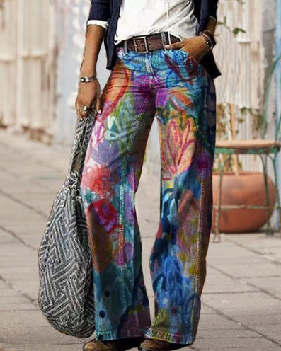 Artistic Floral Wide Leg Pants by Greta 