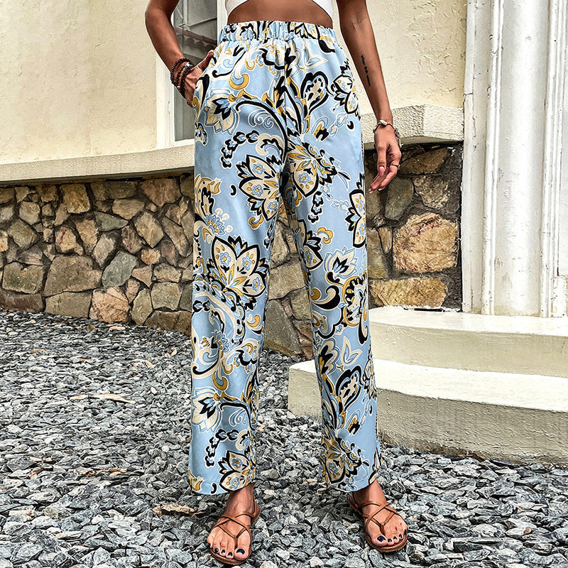 Floral Print Straight-Leg Pants by Greta 