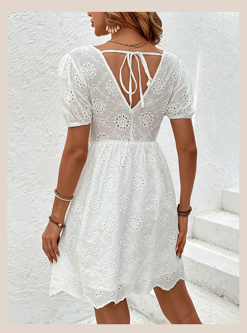Elegant Eyelet Greta  Puff Sleeve Dress