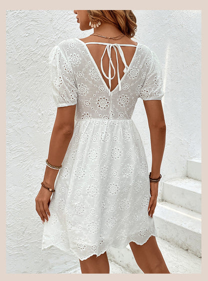 Elegant Eyelet Greta  Puff Sleeve Dress