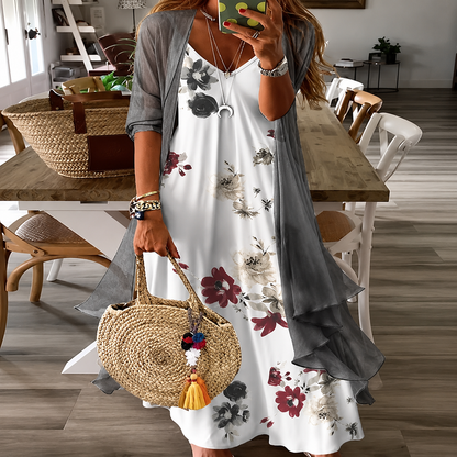Bloemenprint swingjurk Greta zomerjurk met bretels
