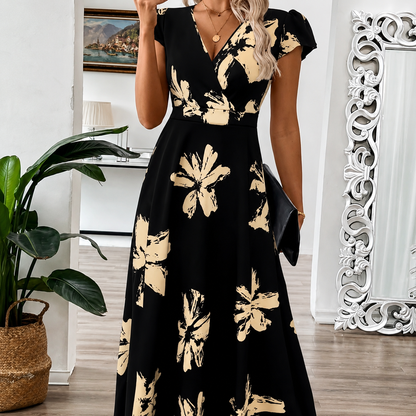Elegante maxi-jurk met V-hals en print van Greta