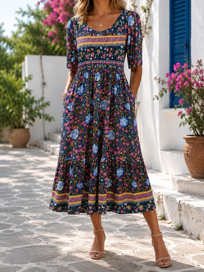 Boho bloemenjurk Greta Zomer Midi Jurk