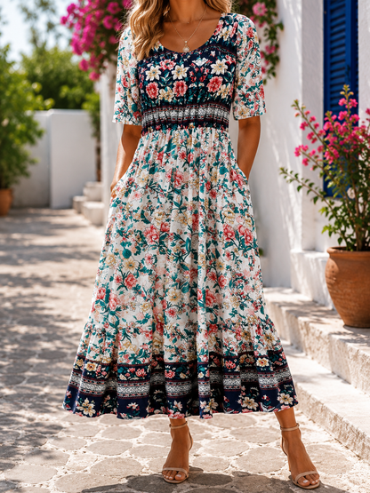 Boho bloemenjurk Greta Zomer Midi Jurk
