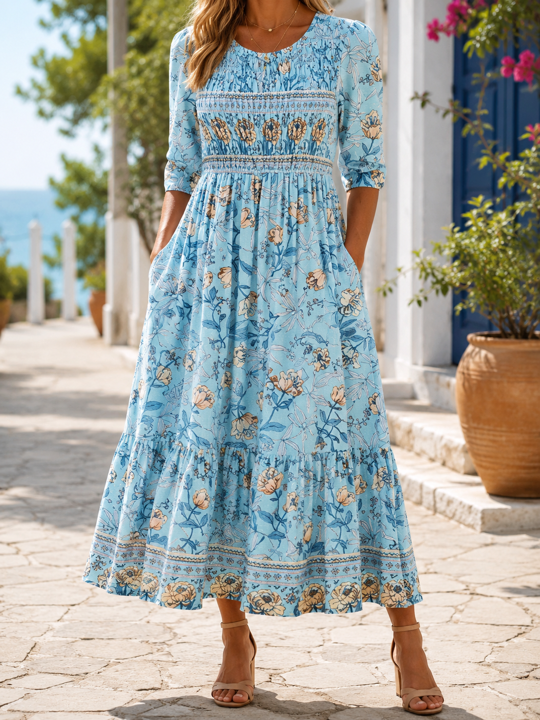 Boho bloemenjurk Greta Zomer Midi Jurk