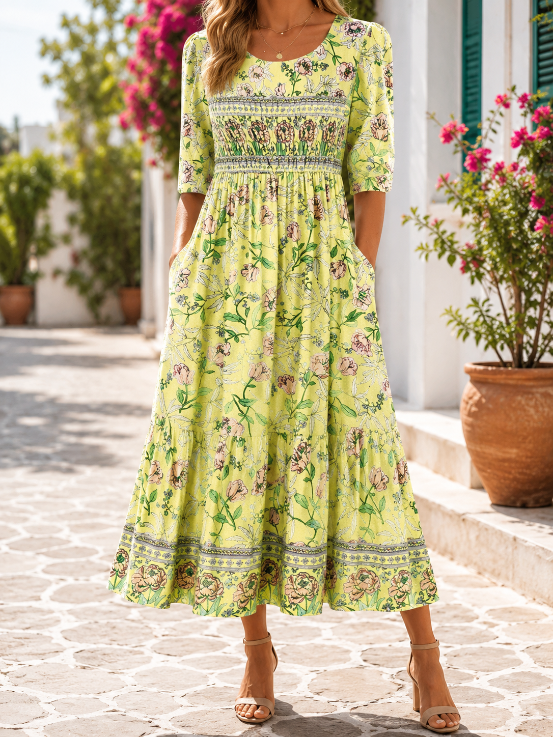 Boho bloemenjurk Greta Zomer Midi Jurk