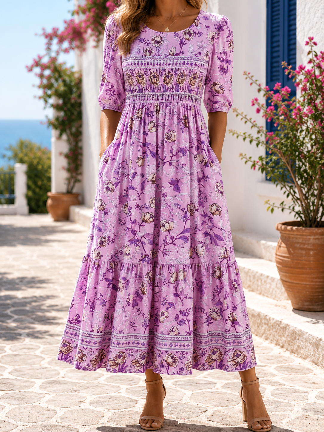 Boho bloemenjurk Greta Zomer Midi Jurk