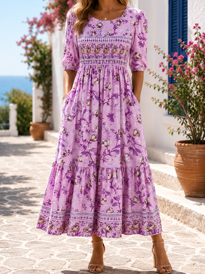 Boho bloemenjurk Greta Zomer Midi Jurk