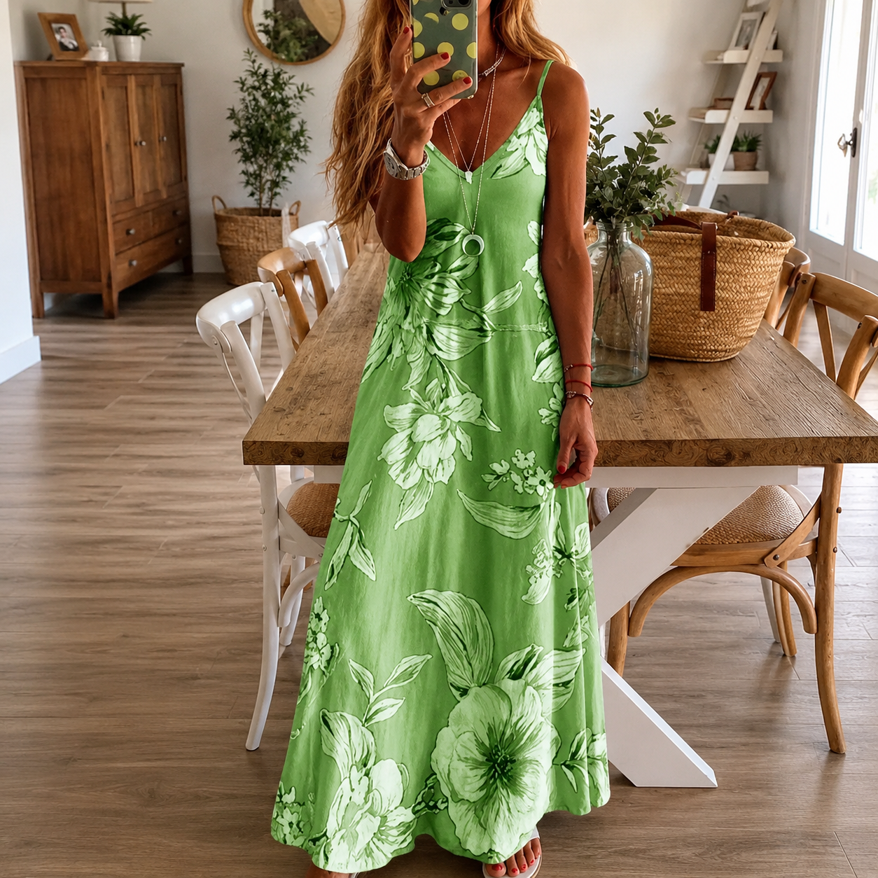 Bloemenprint maxi-jurk met lage halslijn van Greta