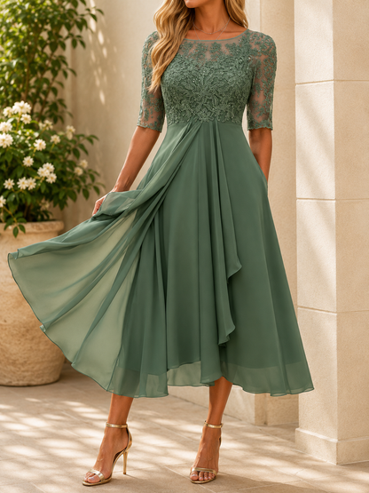 Elegante Greta kanten midi-avondjurk