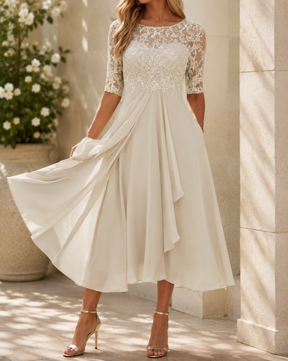 Elegante Greta kanten midi-avondjurk