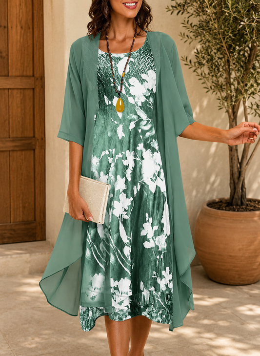 Elegante tweedelige chiffonjurkenset van Greta