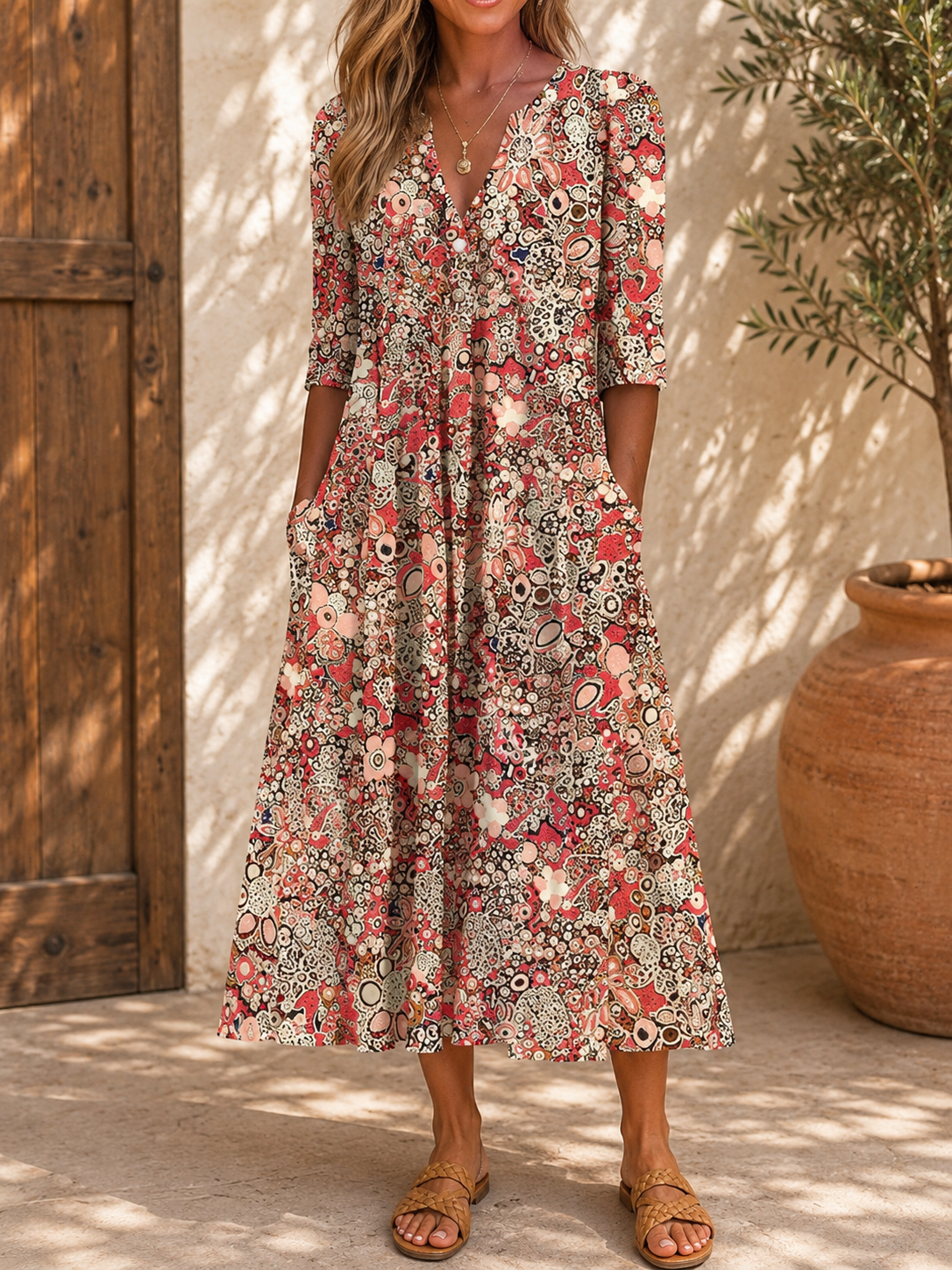 Boho bloemenjurk met V-hals Greta