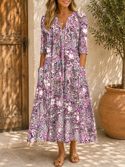 Boho bloemenjurk met V-hals Greta