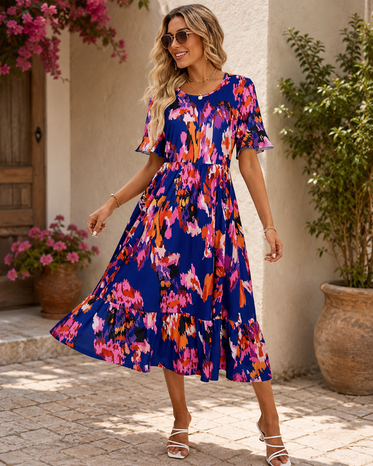 Bloemenprint midi Greta zomerjurk