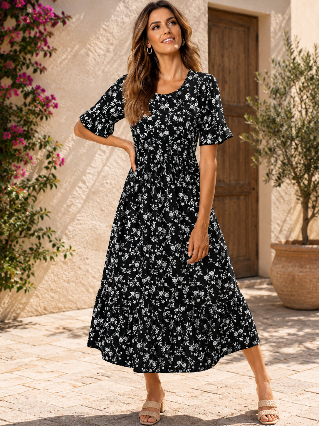 Bloemenprint midi Greta zomerjurk
