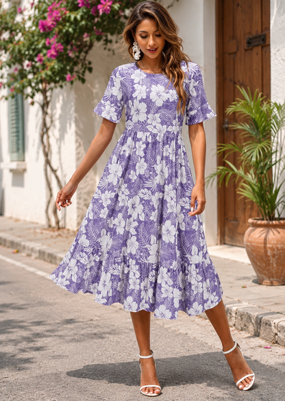 Bloemenprint midi Greta zomerjurk